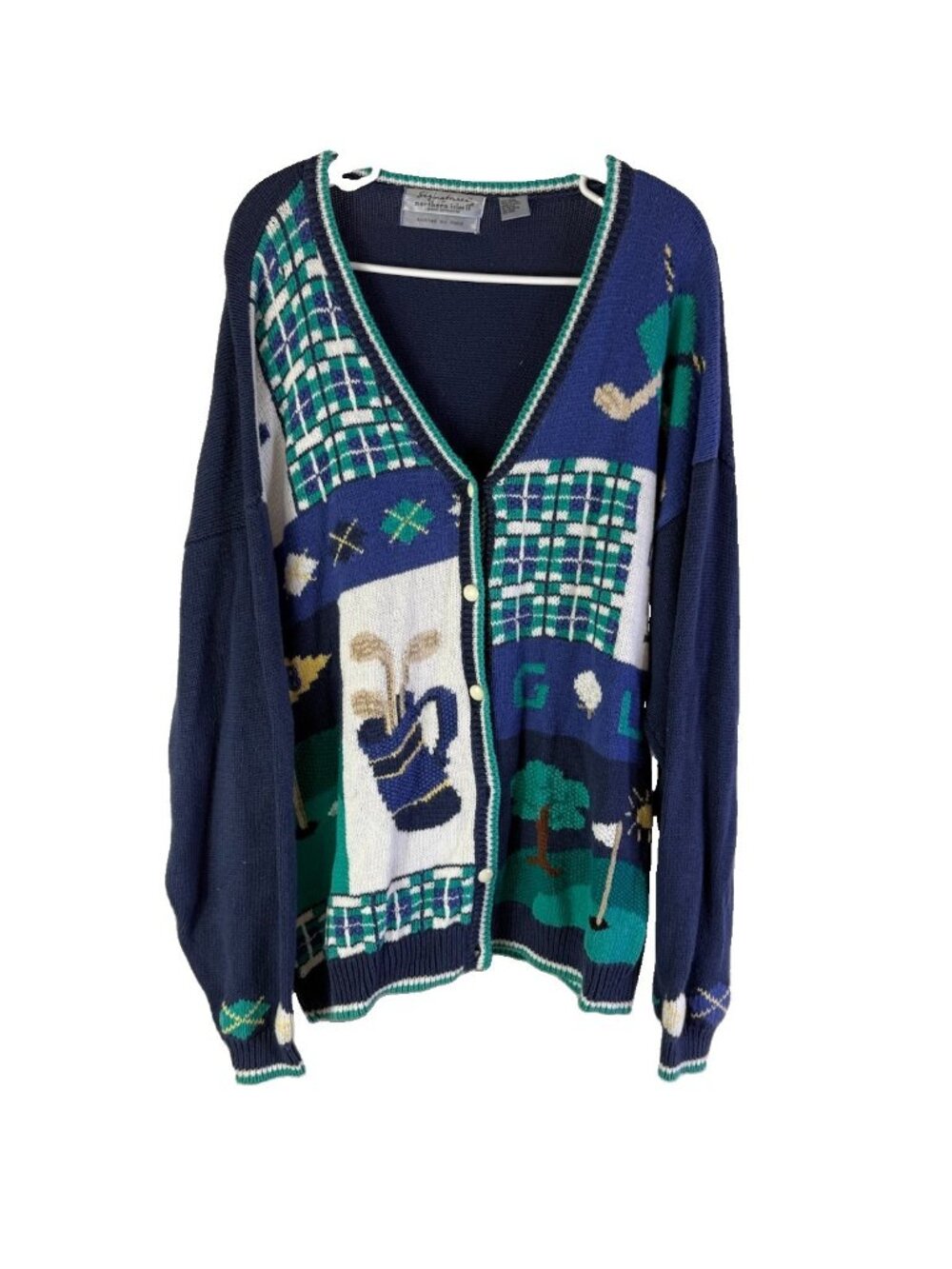 Vintage 90s Northern Isles Golf Knit Cardigan Sweater Womens 1XL Whimsical